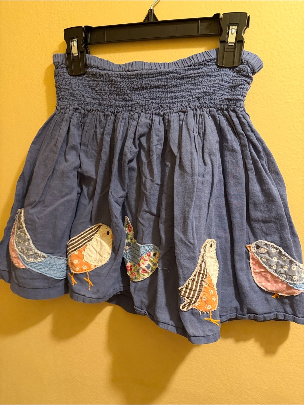 Mini Boden Blue Smocked Waist Mini Skirt with Applique Birds